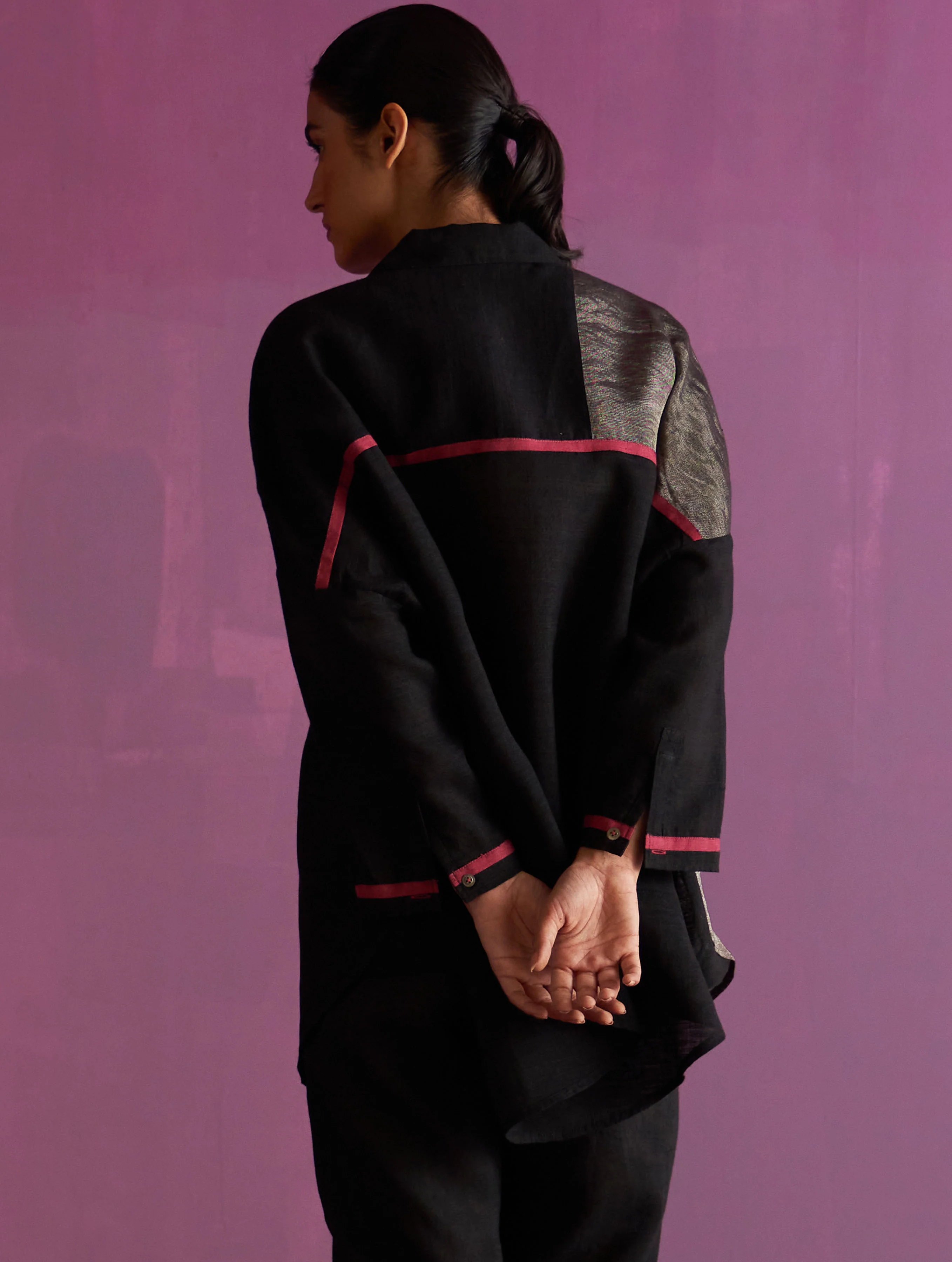 Zaha Metallic Linen Co-ord Set - Black - Image 6