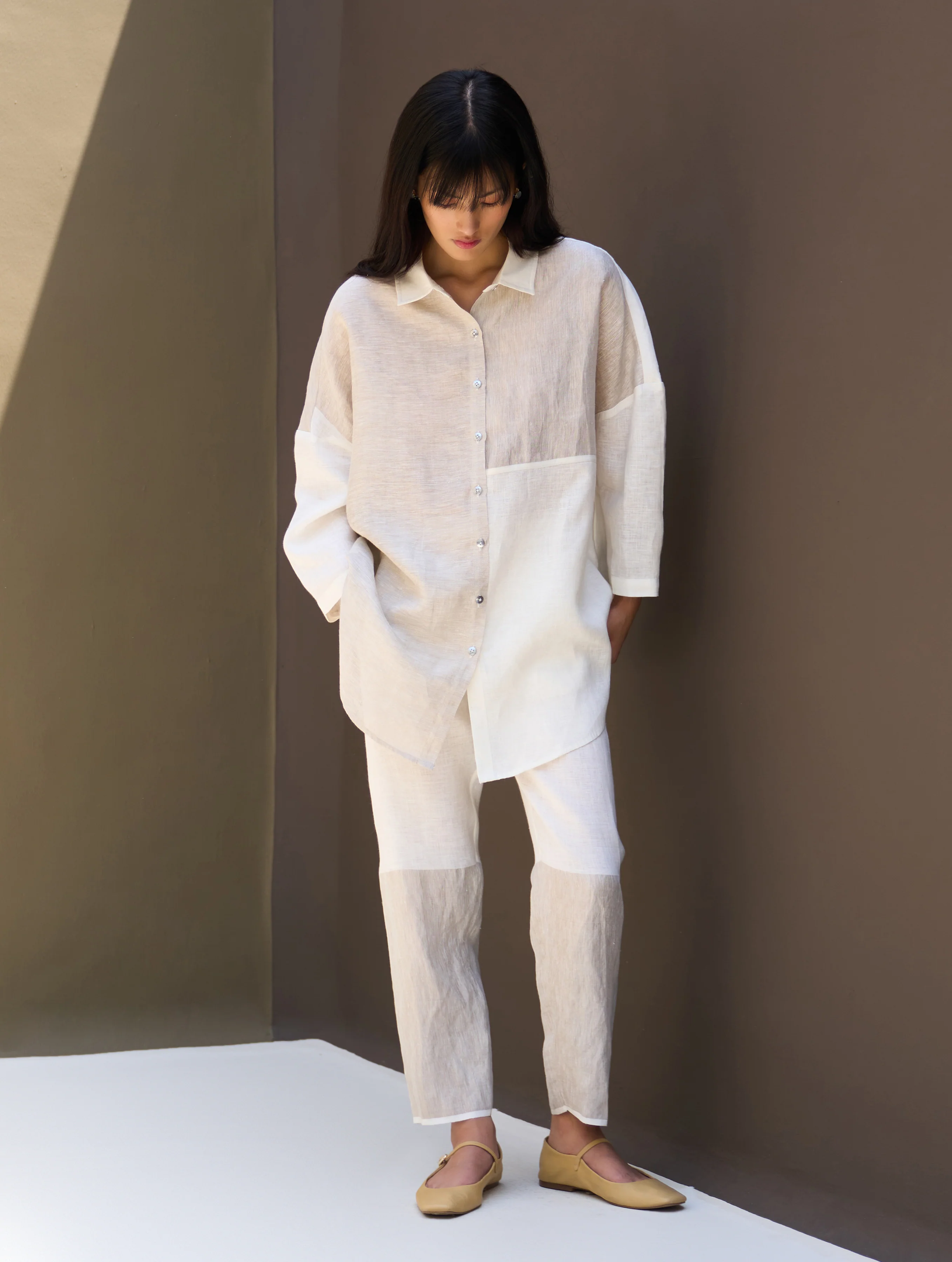 Zaha Metallic Linen Co-ord Set - Ivory - Image 2