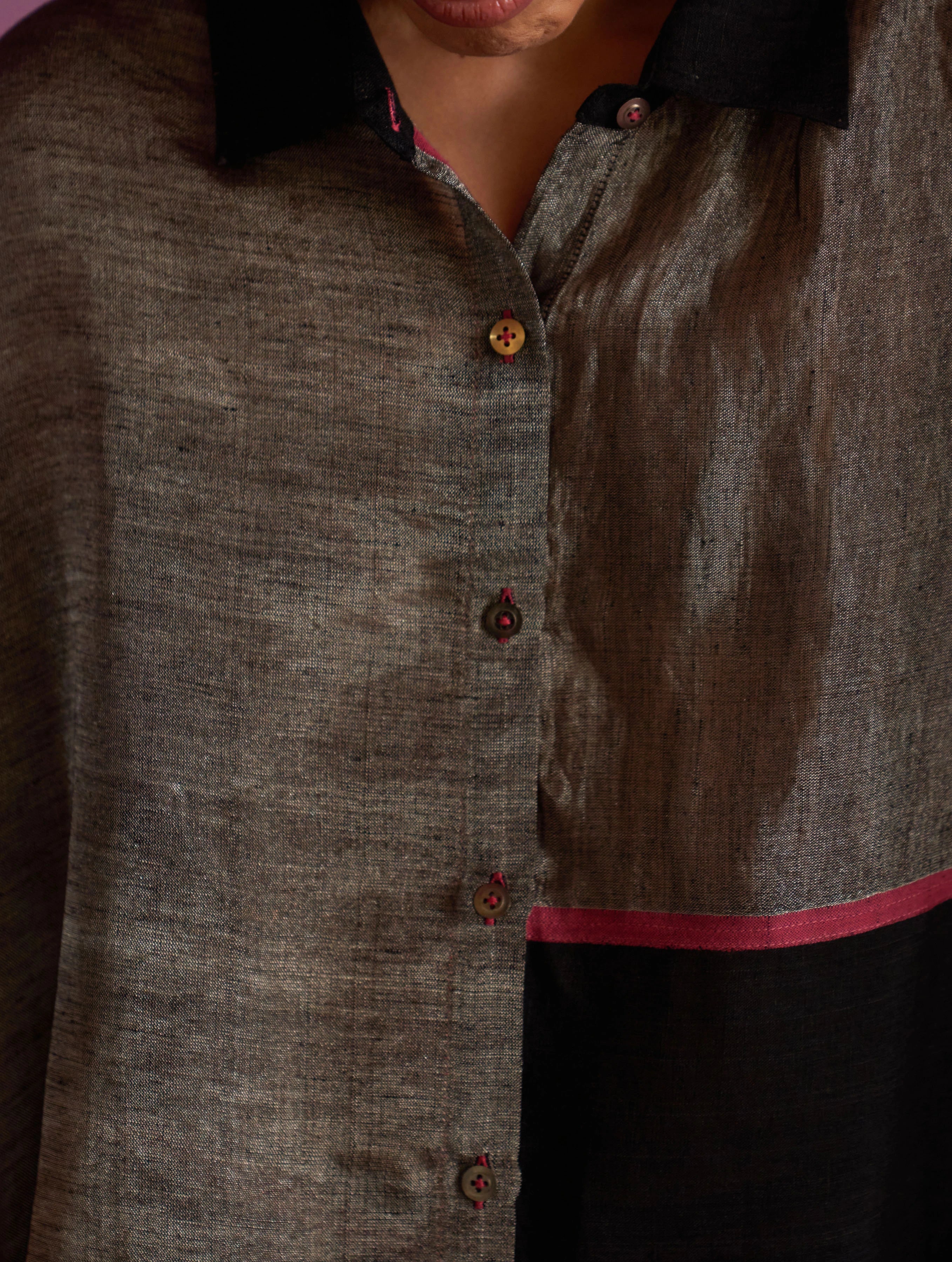 Zaha Metallic Linen Shirt - Black - Image 2