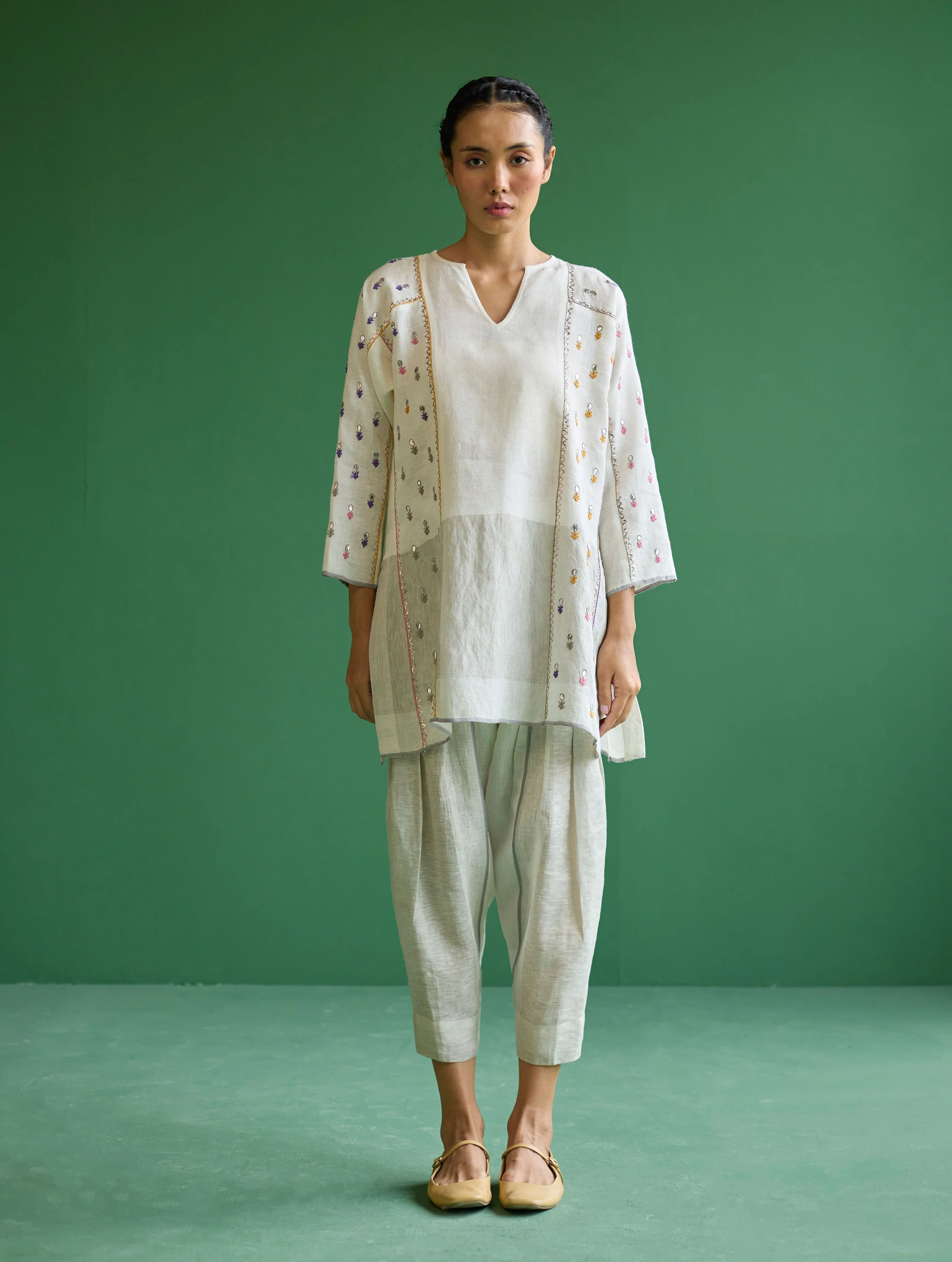 Zang Metallic Linen Salwar Pant - Ivory - Image 5