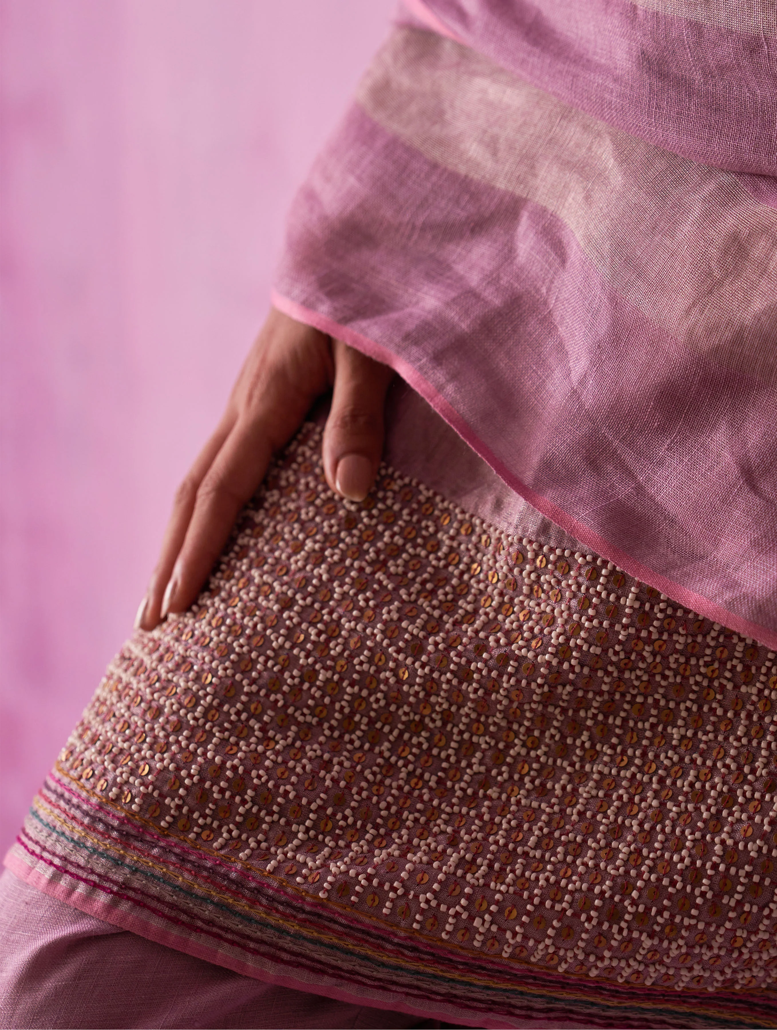Zara Handloom Linen Dupatta - Lavender - Image 3