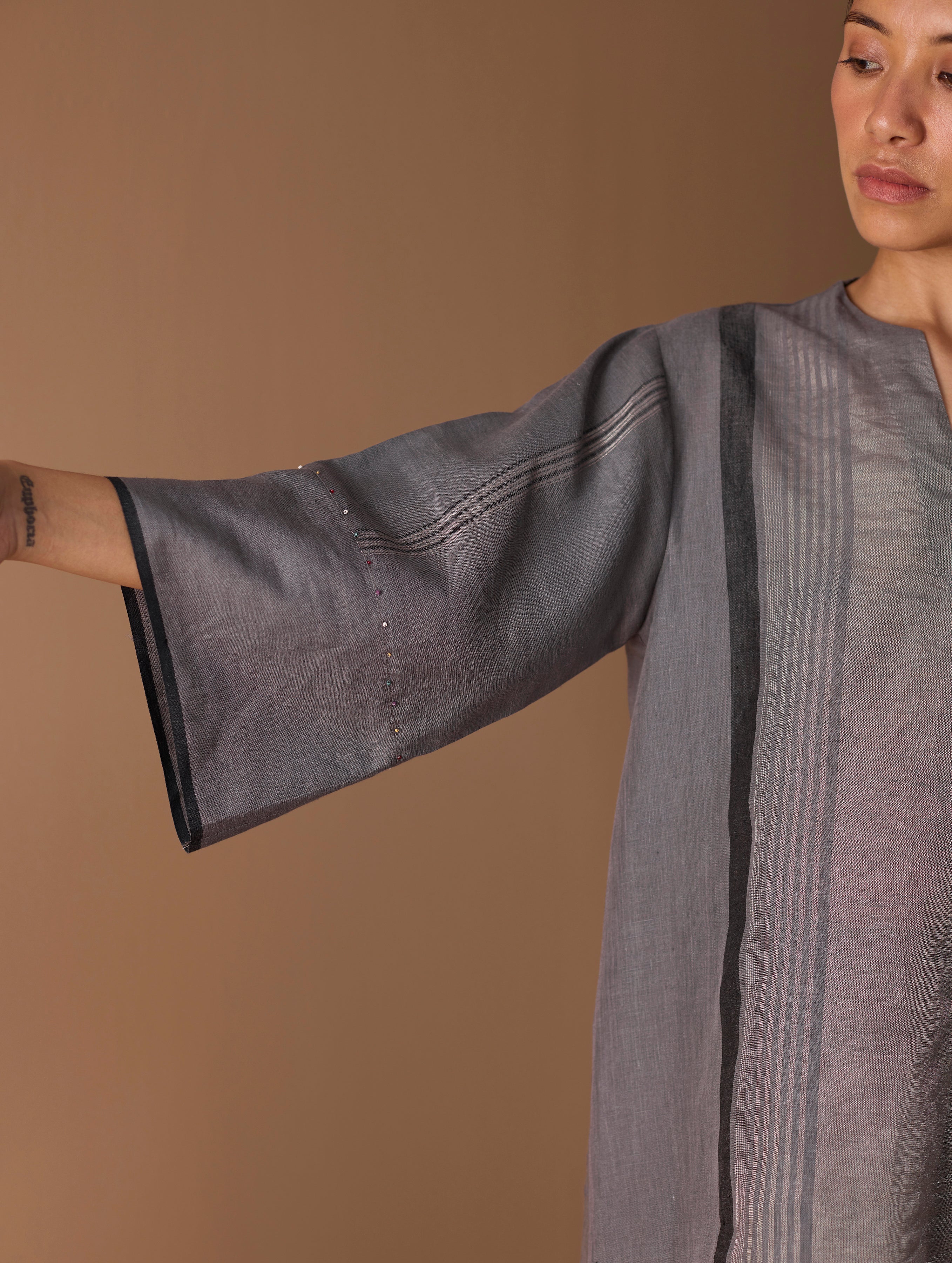 Zina Metallic Linen Co-ord Set - Metallic Grey - Image 9