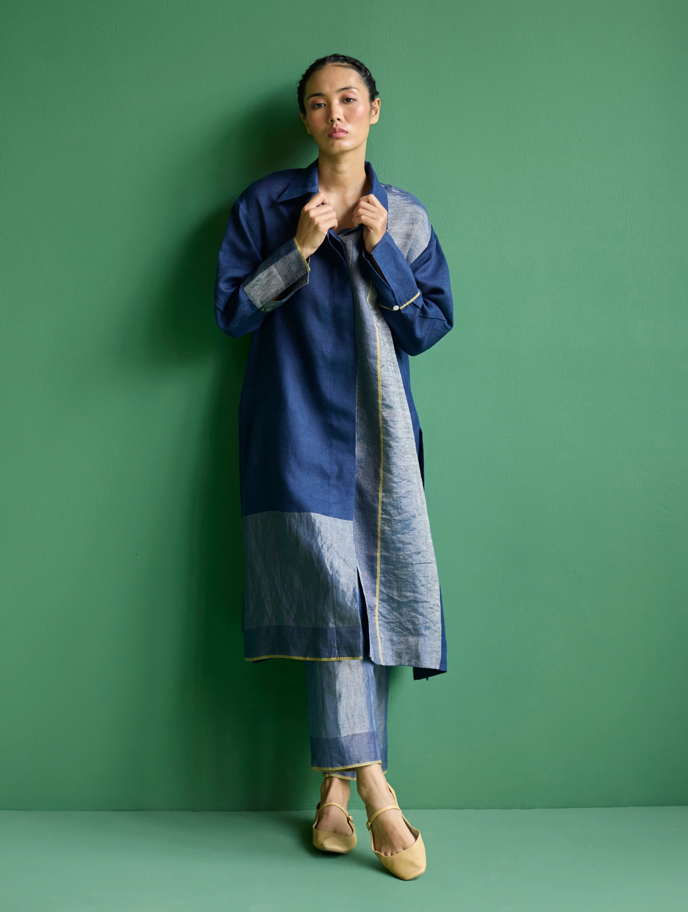Ziza Metallic Linen Co-ord Set - Navy - Image 3
