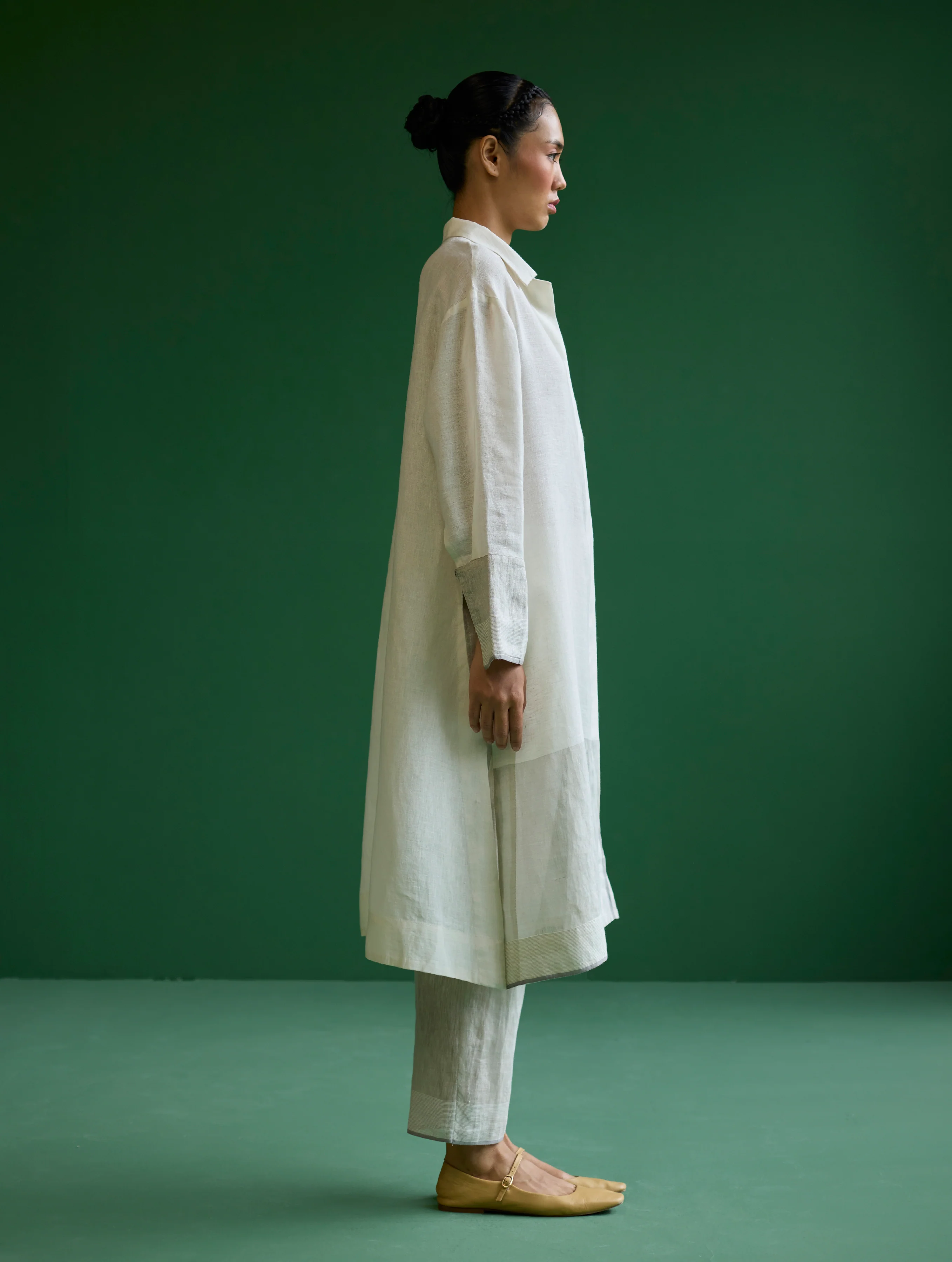 Ziza Metallic Linen Shirt Kurta - Ivory - Image 5