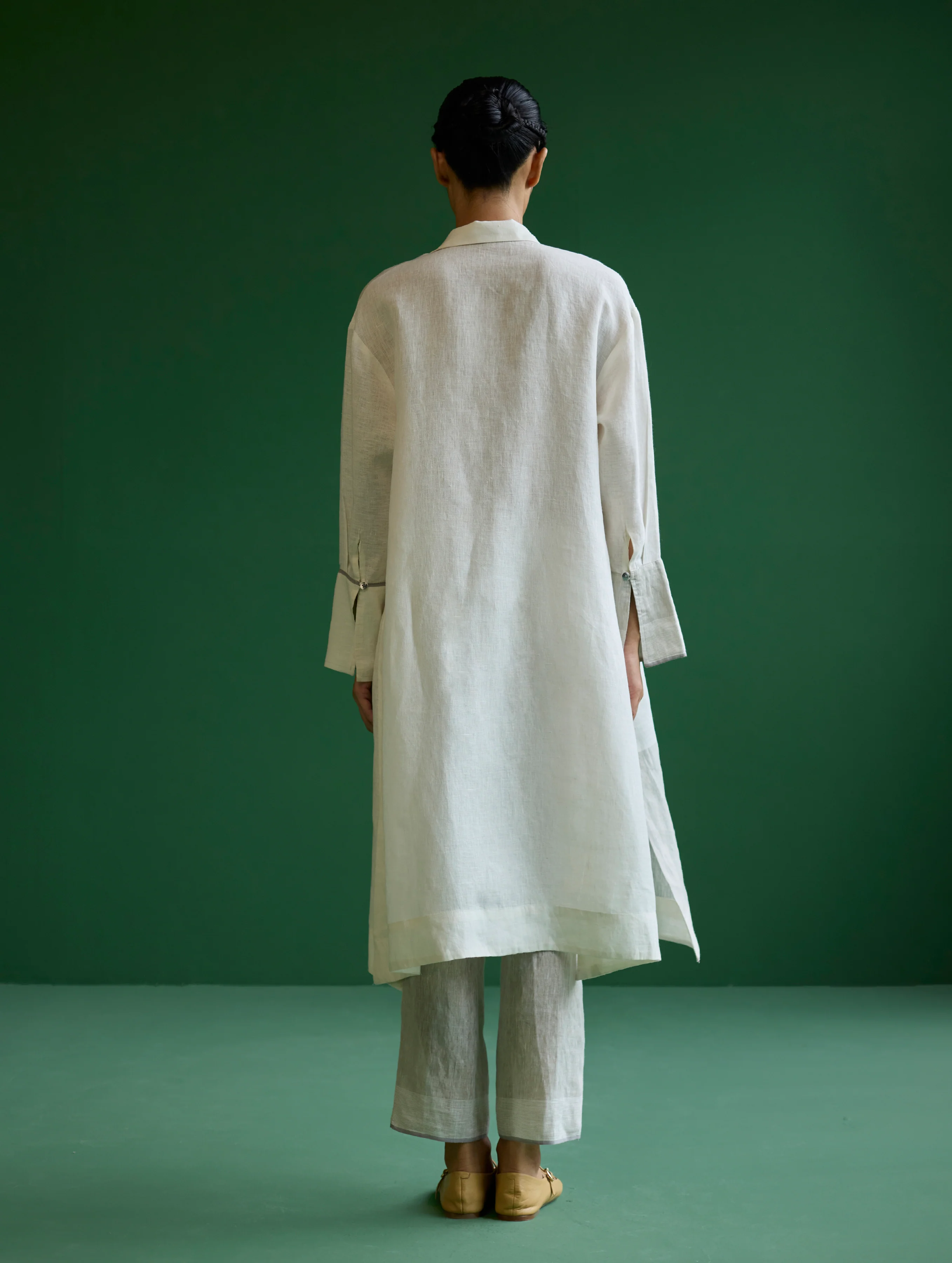 Ziza Metallic Linen Shirt Kurta - Ivory - Image 7