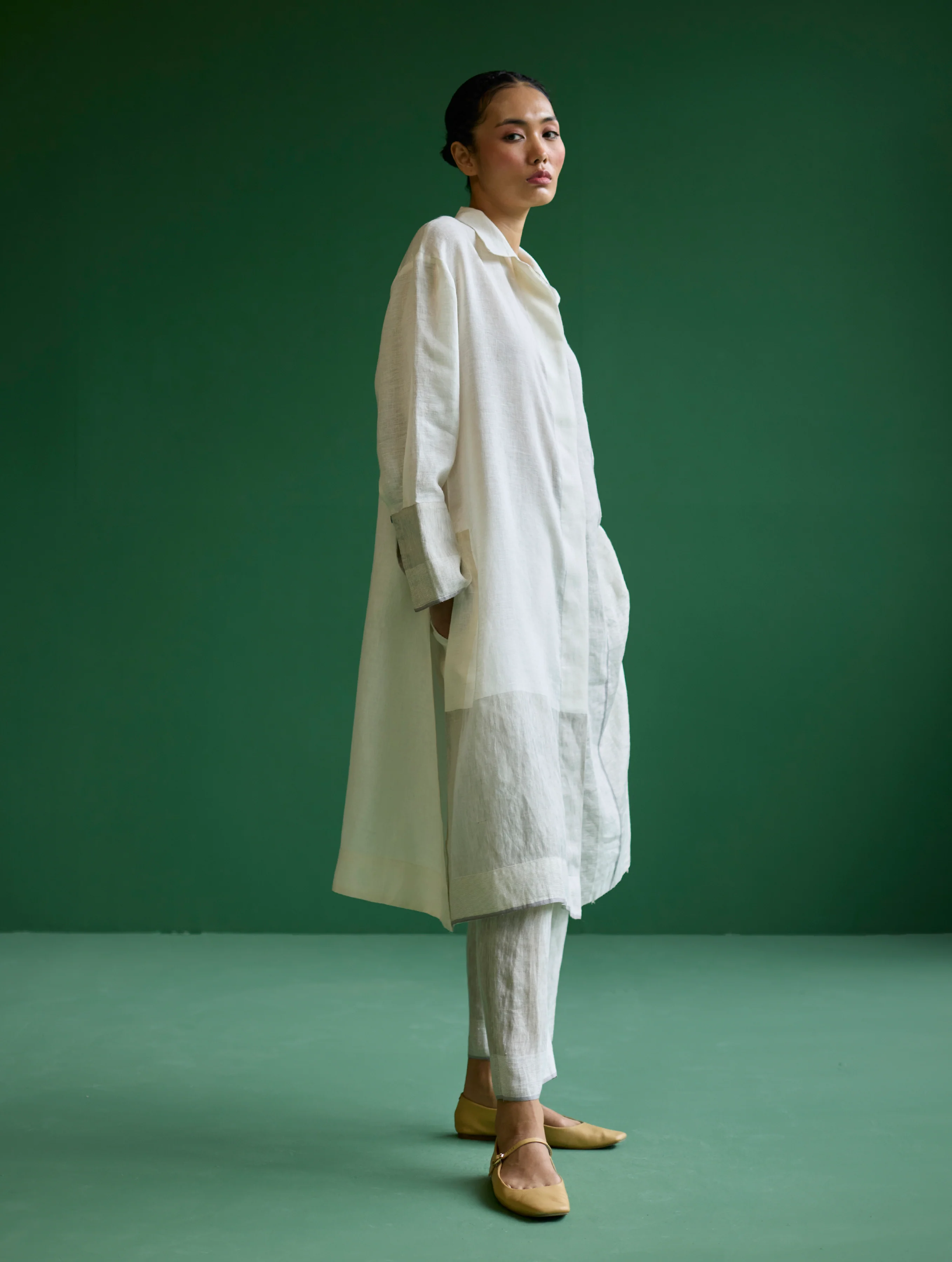Ziza Metallic Linen Shirt Kurta - Ivory - Image 9