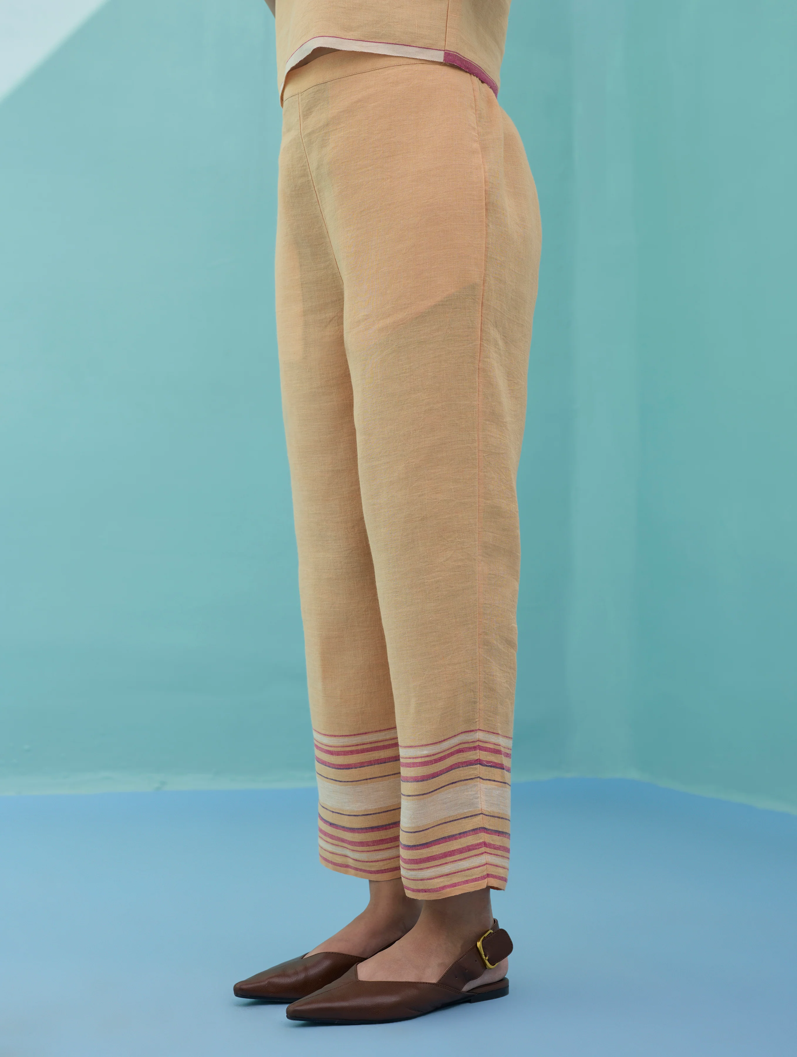 Zura Floral Block Printed Embroidered Kurta Set - Apricot - Image 17